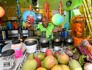 A.Glamping event was held at Himley Park where people learned more about the accommodation and the events available to hire the 2.5 acre site which has been developed specifically for it by Jessica and Mark Sampson. .Mac Hamilton was selling his fresh smoothies. to visitors.