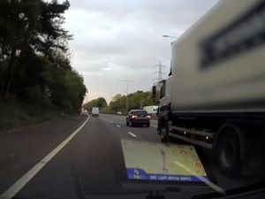 Supporting image for story: WATCH: Moment HGV drives dangerously close to driver on M5 as warning issued to drivers following 106 incidents recorded in Midlands last year