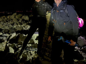 Claire Mischevani and Daniel Edwards on the summit of Scaffel Pike. 