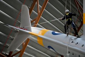 The annual high flying cleaning at the RAF Museum Midlands.