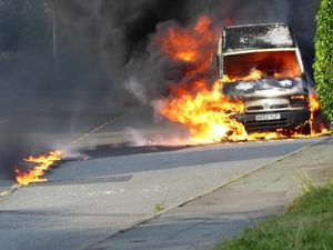 Supporting image for story: Blaze destroys van near Shrewsbury - with pictures