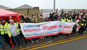 Dozens of workers are out in force on the picket line at the National Express Wolverhampton garage on Park Lane