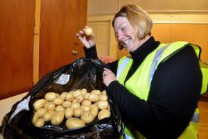 Alison Thomas sorting food at Shrewsbury Food Hub