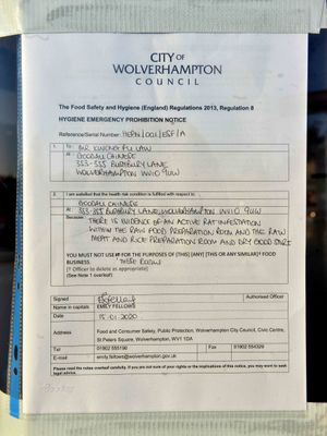 The council notice put on the front of the takeaway