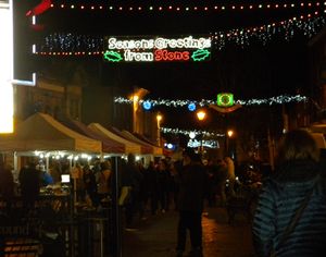 Christmas lights in Stone town centre in December 2017. Photo by Staffordshire LDR Kerry Ashdown. Free for use by all BBC news wire partners