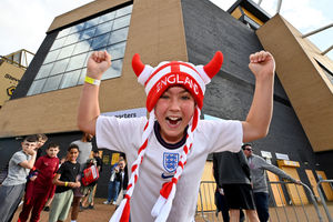 Jayden Ellery, aged 11, gets set for the match