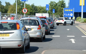 Cars queuing at the entrance of Ikea in Wednesbury today. Image: Tim Thursfield/Express & Star
