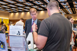 Minister TImms at one of the exhibition stands.