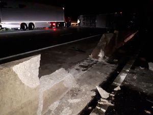 The lorry smashed through the central reservation. Photo: @HighwaysMIDS