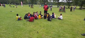 Joe Jackson speaking to youngsters on a Saturday morning at Heath Town Park