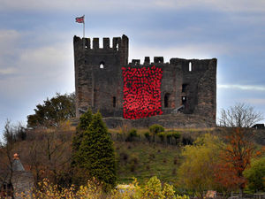 Supporting image for story: Poppies cascade down Dudley Castle in special Remembrance Day display