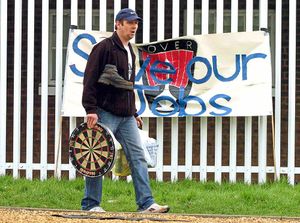 An MG Rover worker outside the Longbridge plant