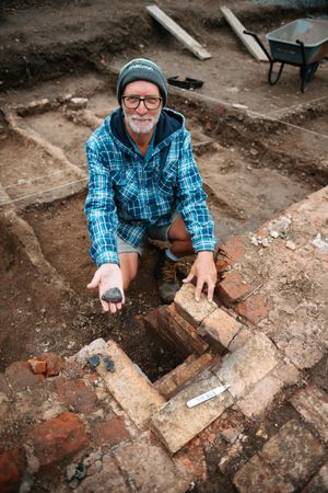 Ian Thom at the archaeological dig at Attingham Park