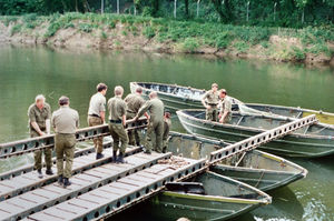 Many visitors used the pontoon bridge to cross the River Severn, seen here being built by the Army in an undated picture.
