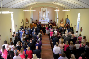 The packed church for the funeral
