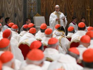 Newly elected Pope Leo XIV concelebrates Mass with the College of Cardinals inside the Sistine Chapel at the Vatican the day after his election as 267th pontiff of the Roman Catholic Church