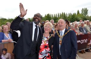 The premier of the new show Danny and the Human Zoo, written by Lenny Henry, taking place at the Showcase Cinema, in Castle St, Dudley. Lenny Henry is pictured with Mayoress Jayne Waltho and Mayor of Dudley Cllr Steve Waltho.
