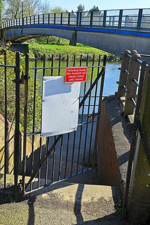 The gate and steps which lead down to the River Severn off Dorset Street
