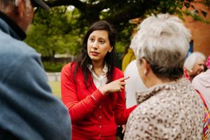 Sonia Kumar talks to residents at Ladies Walk on a day of action in Sedgley