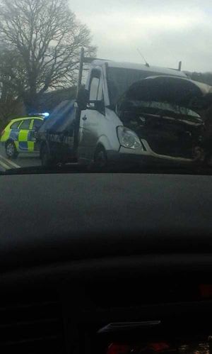 The van which crashed on the A49