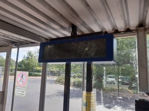 The real-time information board at the Oxon Park & Ride in Shrewsbury has been smashed. Picture: LDRS