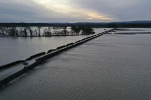 The extent of the flooding near Bangor-on-Dee. Pic: Ben Lee