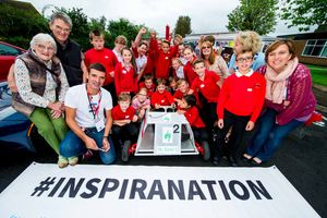 File picture of Ludlow Junior School day run by STEAM Co. Lots of different activities.Pictured from left: Nick Corston (Co Founder of STEAM Co) in white T-Shirt) with his parents, school children (Years 5/6) and some teachers of Ludlow Primary School.