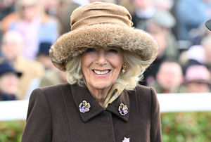 Queen Camilla attended 'Style Wednesday' on the second day of The Cheltenham Festival at Cheltenham Racecourse. (Photo by Eddie Mulholland - WPA Pool/Getty Images)