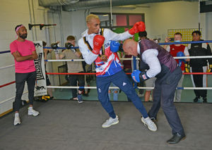 Olympic boxer Ben Whittaker visits The Way Youth Zone in Wolverhampton where he took on mayor Greg Brackenridge.