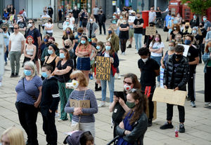 Social distancing was observed throughout the protest