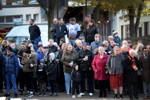 Large crowds gathered to watch the parade into the civic square