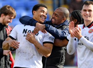 Double scorer Priestley Farquharson and Darren Byfield at the final whistle.