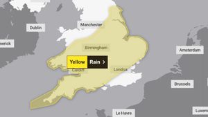 A Met Office map shows the areas of the country which will be under the yellow rain warning from 6:00 to 23:59 on Saturday November 29.
