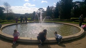 Annabelle, Olivia and Lucy at the peacock garden water fountain