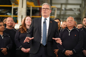 Prime Minister Sir Keir Starmer speaks to employees at a car factory in the West Midlands on Thursday May 8, 2025.