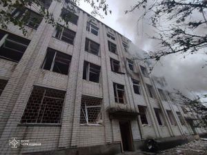 Smoke rises from a building damaged by a Russian strike in Uman, Ukraine