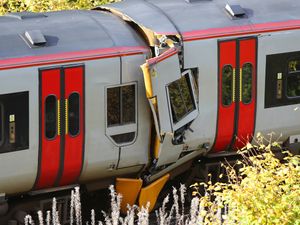 The scene after a collision involving two trains near Llanbrynmair, mid Wales. Ian Cooper/PA Wire