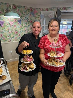 Colleagues at HC-One’s Littleton Lodge Care Home hosting Afternoon Tea event for Breast Cancer Now charity