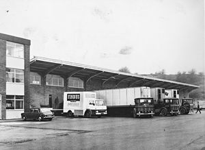 'The loading and unloading bay at Ashfords' new £130,000 cold store at Lowndes-road, Stourbridge.' Here we see three big refrigerated articulated trailers for delivering and importing frozen foods - April 1969.