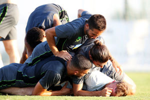 Sean Miller being bombarded by the Wolves squad (Getty)