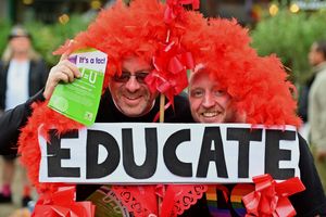 Saturday saw hundreds celebrate Shrewsbuy's first-ever Pride. Pictured: Garry Jones and Ed Goble