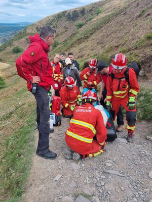 The emergency services found a man, aged 20, had fallen "nearly 50 feet" down a hill and was suffering from a number of injuries. Photo: Church Stretton Fire Station