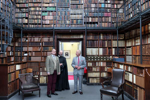King Charles III with Daniel Joyce, Newman Archivist and Librarian, Birmingham Oratory, and Reverend Anton Guziel arrive inside the library during his visit to the Oratory of St Philip Neri, Birmingham, following the canonisation of Cardinal John Henry Newman, to view historic items in the library and the Cardinal's personal effects in his room, which has remained untouched since his death. Picture date: Wednesday September 3, 2025. PA Photo. Photo credit should read: Chris Jackson/PA Wire 