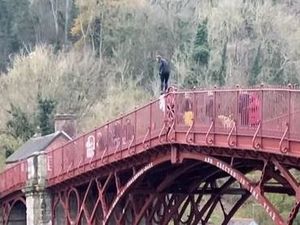 Supporting image for story: English Heritage alarmed by 'reckless' Iron Bridge stunt jumper