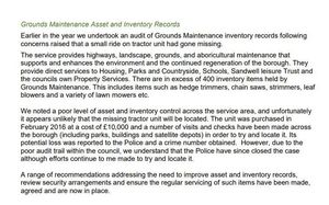 An excerpt about the tractor in Sandwell Council's Annual Internal Audit Report