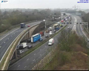 Traffic can be seen on the M6 between Junction 4 and Junction 4a following a crash