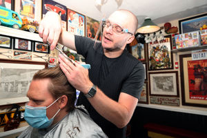 The first customers at the reopening of Taylors of Bridgnorth