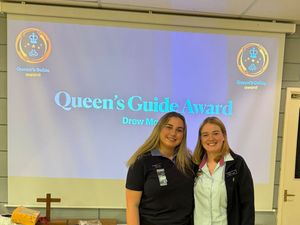 Supporting image for story: Shropshire Girl Guides celebrating after three girls scoop top award