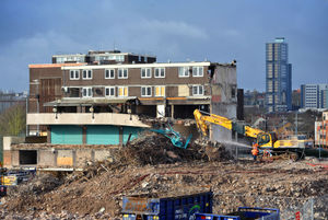One of the blocks is reduced to rubble