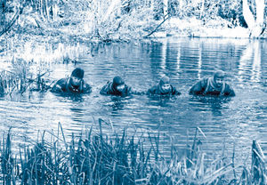 Police frogmen search the Field House Farm in Hagley